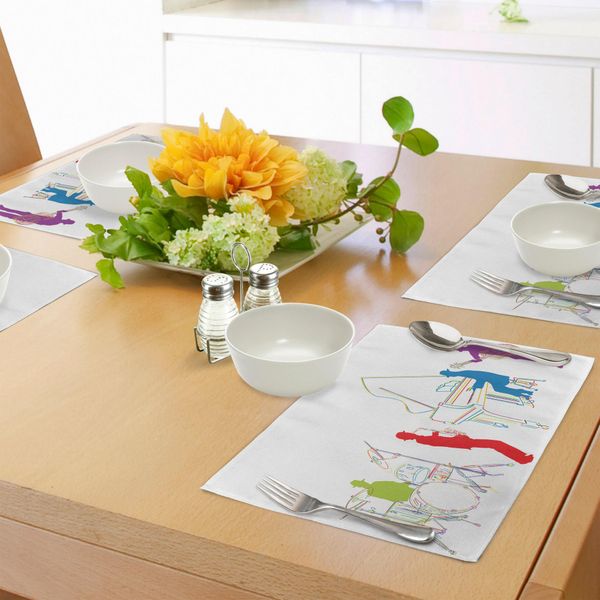 Tovagliette Abakuhaus, Illustrazioni Moderne E Retrò Di Strumenti Musicali Jazz Dai Colori Vivaci, Stampe Artistiche Musicali, Tovagliette Decorative In Tessuto Resistente Ai Colori Per La Sala Da Pranzo E La Cucina, Multicolore-image