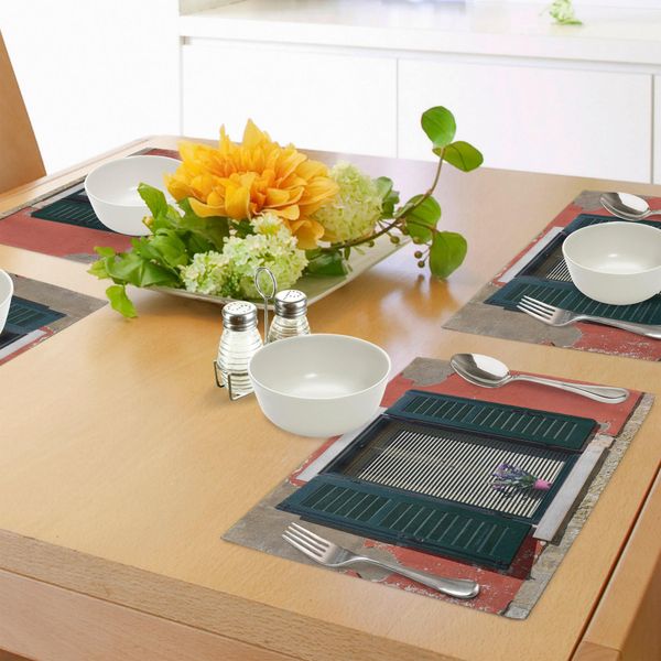 Abakuhaus Tovagliette Rustiche, Vecchia Casa Italiana In Pietra Con Persiane Medievali E Immagine Floreale Colorata, Tiscjdeco In Tessuto Resistente Al Colore Per La Sala Da Pranzo E La Cucina, Verde Grigio Rosso-image