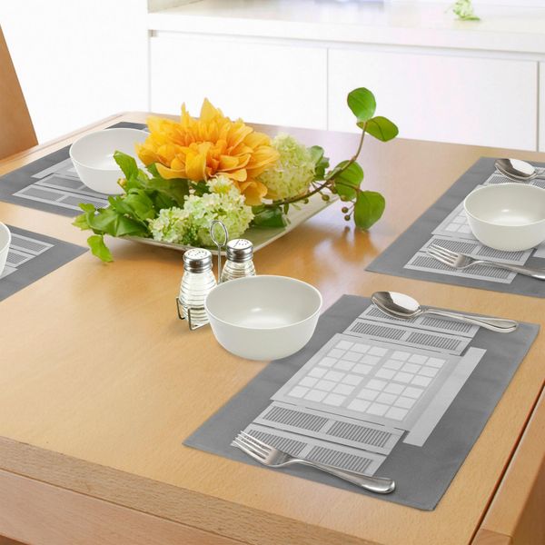 Abakuhaus Tovagliette Rustiche, Illustrazione Grafica Di Finestre E Persiane In Legno In Stile Tradizionale Antico Boemo, Tiscjdeco In Tessuto Resistente Ai Colori Per La Sala Da Pranzo E La Cucina, Bianco Grigio-image