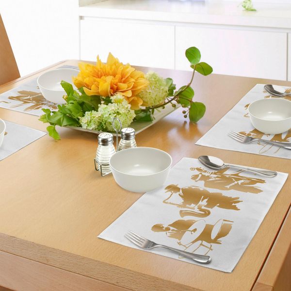 Tovagliette Abakuhaus, Illustrazione In Stile Vintage Di Una Jazz Band Che Suona, Tiscjdeco In Tessuto Resistente Ai Colori Per La Sala Da Pranzo E La Cucina, Marrone Sabbia E Bianco-image