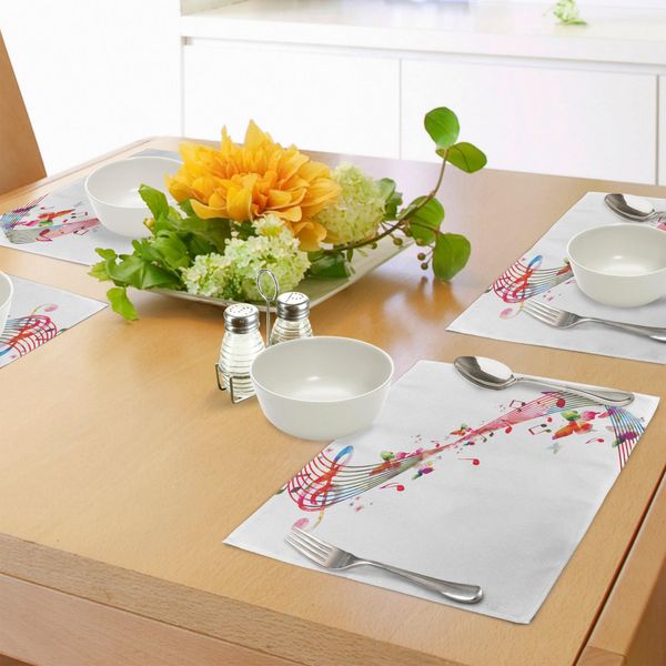 Tovagliette Abakuhaus, Grafica Colorata Con Note Musicali E Farfalle, Tema Ispirato Alla Primavera, Decorazioni Per La Tavola In Tessuto Resistente Al Lavaggio Per La Sala Da Pranzo E La Cucina, Multicolore-image