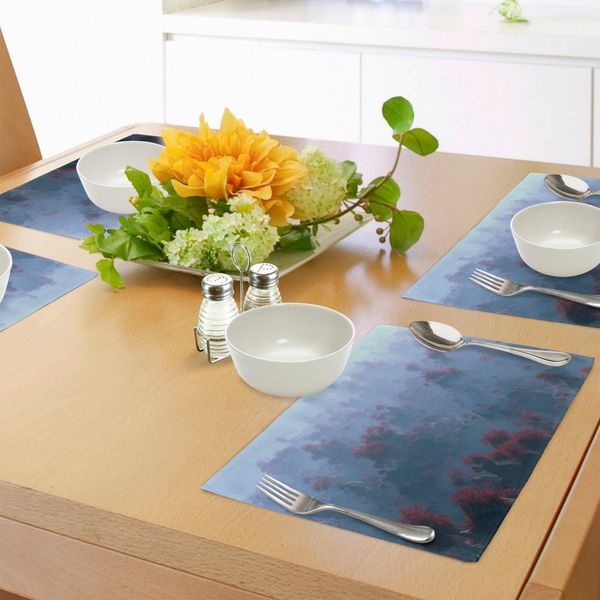 Tovagliette Abakuhaus Mystiker, Antenna Del Mistico Paesaggio Montano Con Alberi Autunnali Nella Nebbia Selvaggia, Tiscjdeco In Tessuto Resistente Al Colore Per La Sala Da Pranzo E La Cucina, Arancione Verde-image