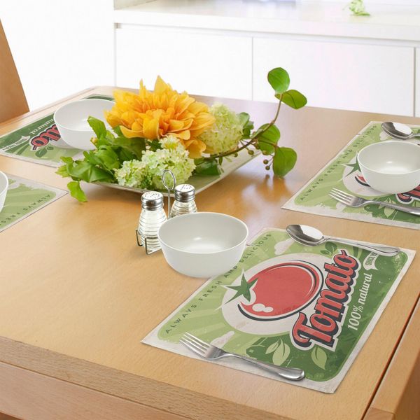 Abakuhaus Tovagliette Vintage, Poster Con Pomodori Da Vendemmia Con Una Stampa Su Carta Antica In Stile Grafico Contemporaneo, Tiscjdeco In Tessuto Resistente Ai Colori Per La Sala Da Pranzo E La Cucina, Verde Rosso-image
