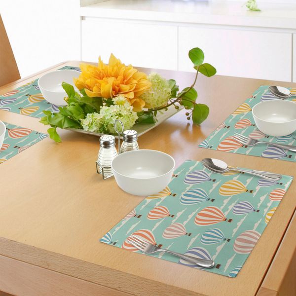 Abakuhaus Tovagliette Vintage, Colorate, Retrò, Mongolfiera, Nuvole, Cielo Blu, Avventura, Arte Moderna, Tiscjdeco In Tessuto Resistente Ai Colori Per La Sala Da Pranzo E La Cucina, Arancione, Viola, Blu-image