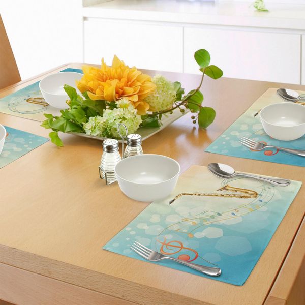 Tovagliette Abakuhaus, Note Musicali Colorate, Vibrazioni Di Sassofono Jazz, Illustrazione Artistica, Stampa, Decorazione Da Tavolo In Tessuto Resistente Al Lavaggio Per Sala Da Pranzo E Cucina, Multicolore-image
