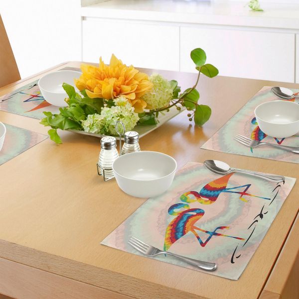 Tovagliette Abakuhaus Flamingo, Illustrazioni Colorate Di Fenicotteri In Stile Retrò Con Messaggi D'amore Per San Valentino Sul Retro, Decorazioni Da Tavola In Tessuto Resistente Ai Colori Per La Sala Da Pranzo E La Cucina, Multicolore-image