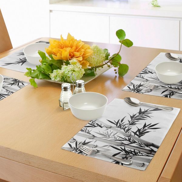 Tovagliette Abakuhaus In Bambù, Immagine Di Un Albero Di Bambù, Calligrafia Tradizionale Cinese, Tema Culturale Asiatico, Tiscjdeco In Tessuto Resistente Al Lavaggio Per La Sala Da Pranzo E La Cucina, Grigio Antracite Bianco-image