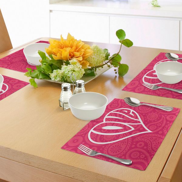 Abakuhaus Tovagliette Groovig, Grande Cuore Con Sfondo Etnico Retro Romance Cambia Il Mondo Illustrazione, Tiscjdeco In Tessuto Resistente Al Colore Per La Sala Da Pranzo E La Cucina, Bianco Rosa-image
