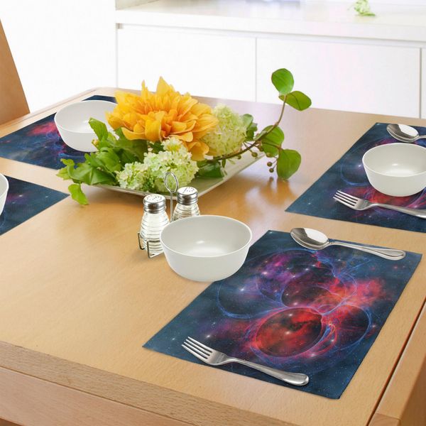 Tovagliette Abakuhaus Space, Nebbia-Gas-Espansione Celeste In Galassia-Pianeta Astrale-Cosmo, Tema Spaziale, Tiscjdeco In Tessuto Resistente Al Lavaggio Per Sala Da Pranzo E Cucina, Rosso-image