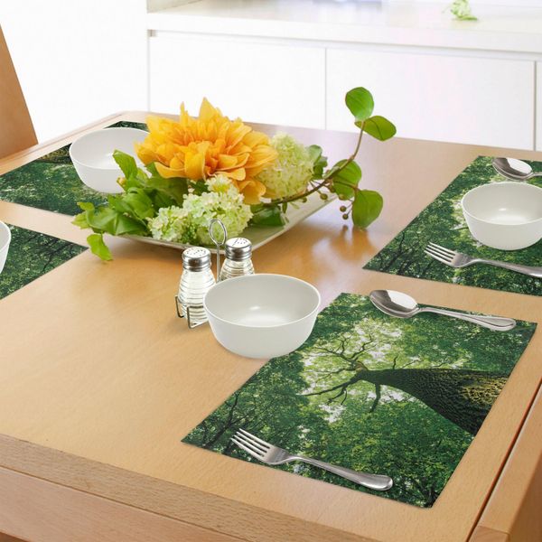 Tovagliette Abakuhaus Wald, Vista Dall'alto Di Un Albero Secolare Con Raggi Di Sole, Rami E Foglie, Immagine Naturale, Tiscjdeco In Tessuto Resistente Al Colore Per La Sala Da Pranzo E La Cucina, Verde Marrone-image
