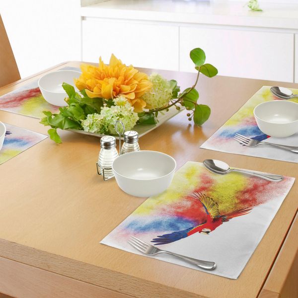 Tovagliette Abakuhaus Con Pappagalli, Pappagalli Volanti, Nuvole Colorate Sulla Stampa Fantasia Con Piume Sul Retro, Decorazioni Da Tavola In Tessuto Resistente Ai Colori Per La Sala Da Pranzo E La Cucina, Multicolore-image
