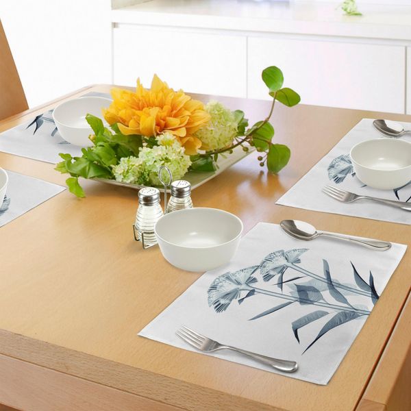 Abakuhaus Tovagliette Con Motivi Floreali, Radiografia Dei Fiori - Radiografia Floreale Uv Diverse Visioni Della Madre Terra - Stampa, Tiscjdeco In Tessuto Resistente Al Lavaggio Per Sala Da Pranzo E Cucina, Bianco Verde Acqua-image