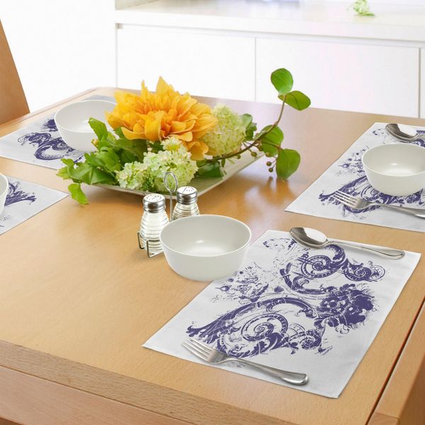 Tovagliette Abakuhaus Fleur De Lis, Stampa Digitale Grunge Lily Kaiser Bandiera Del Regno Vittoriano Tema Imperiale, Tiscjdeco In Tessuto Resistente Al Lavaggio Per Sala Da Pranzo E Cucina, Viola Bianco-image