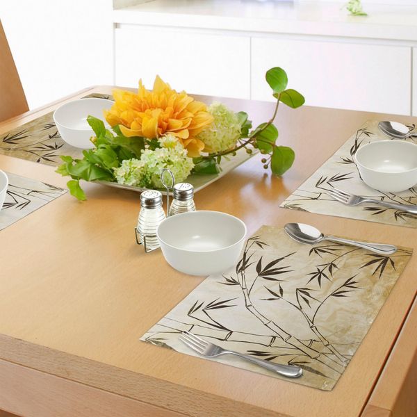 Tovagliette In Bambù Abakuhaus, Sfumature Di Colore Foglie Di Bambù Flessibilità Struttura Radicolare Complessa Immagine Stabile Viaggiatori, Tiscjdeco In Tessuto Resistente Al Colore Per La Sala Da Pranzo E La Cucina, Marrone Crema-image