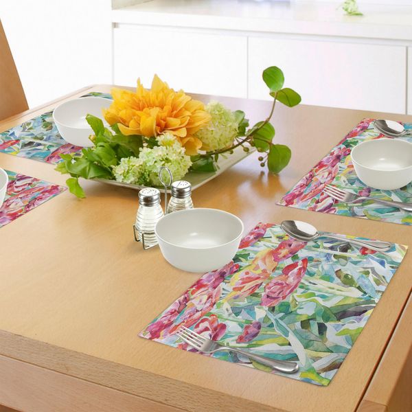 Abakuhaus Tovagliette Acquerello Con Motivi Floreali, Dipinti Di Fiori Primaverili Ed Estivi Dai Colori Tenui - Stampa Floreale Stagionale, Decorazioni Da Tavola In Tessuto Resistente Ai Colori Per La Sala Da Pranzo E La Cucina, Multicolore-image