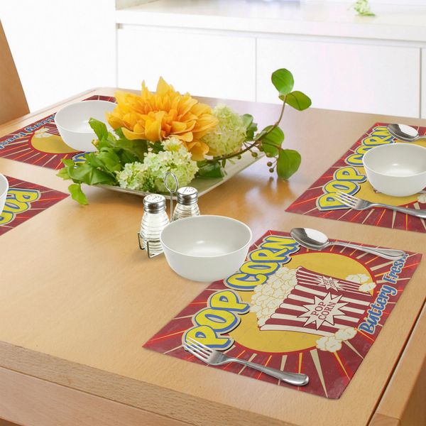 Tovagliette Retrò Abakuhaus, Stampa Vintage Con Motivi Vintage, Uva, Mais, Pubblicità, Cinema, Snack, Tiscjdeco In Tessuto Resistente Al Lavaggio Per Sala Da Pranzo E Cucina, Multicolore-image