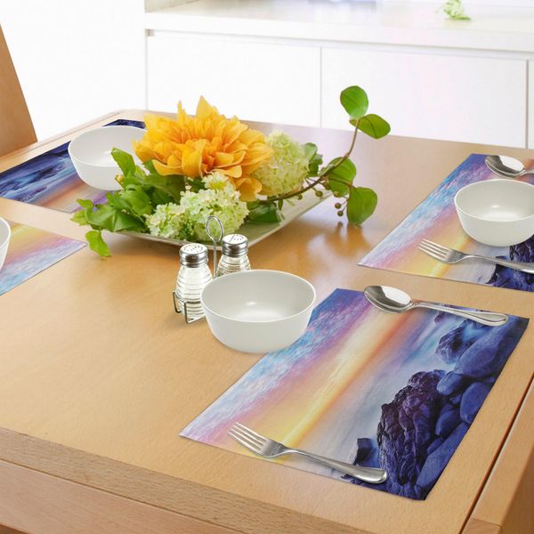 Tovagliette Da Spiaggia Abakuhaus, Cielo Da Sogno Con Colori Dell'arcobaleno Al Mattino, Paesaggio Marino, Foto Fantasy Imaginary Planet, Tiscjdeco In Tessuto Resistente Al Lavaggio Per Sala Da Pranzo E Cucina, Viola Blu-image