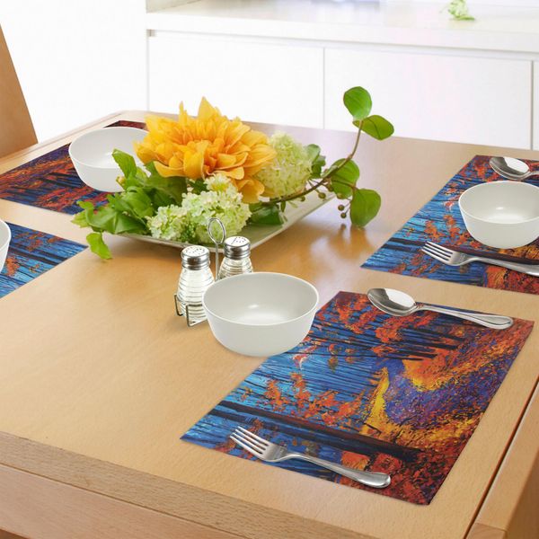Abakuhaus Tovagliette Rustiche, Scuro E Profondo Nel Bosco In Autunno Autumn Season Calm Magical Nature Art Paint, Tiscjdeco In Tessuto Resistente Al Lavaggio Per La Sala Da Pranzo E La Cucina, Arancione-image