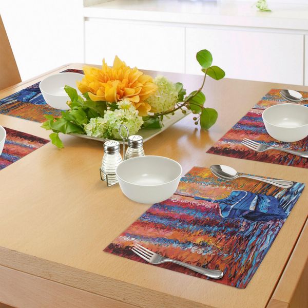 Abakuhaus Tovagliette Rustiche, Colori Pastello - Barca A Vela Con Pesci Nel Mare Immagine Fiabesca Scura - Opera D'arte Drammatica, Tiscjdeco In Tessuto Resistente Ai Colori Per La Sala Da Pranzo E La Cucina, Multicolore-image