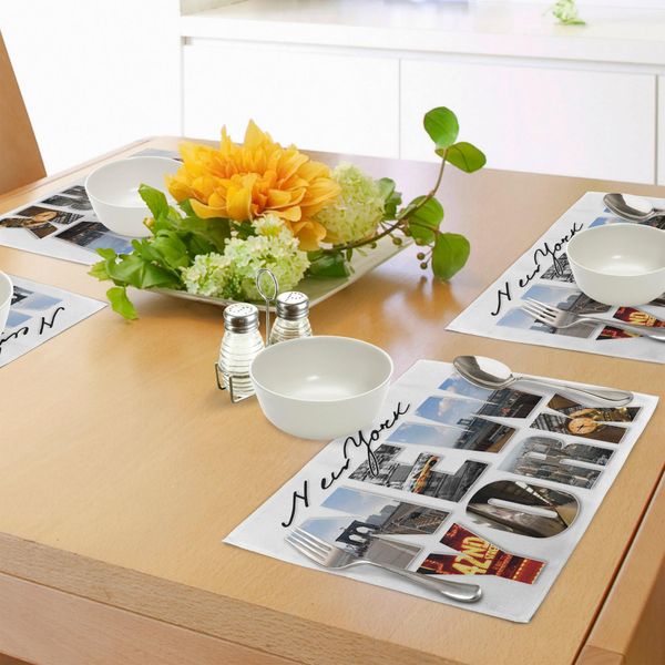 Tovagliette Abakuhaus New York, Collage Di New York City Con Diverse Zone Della Grande Mela Manhattan, Tiscjdeco In Tessuto Resistente Al Lavaggio Per La Sala Da Pranzo E La Cucina, Multicolore-image