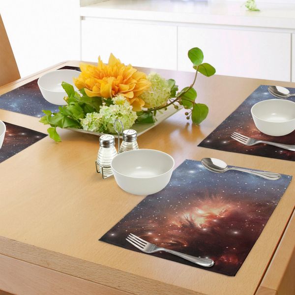 Tovagliette Abakuhaus Space, Immagine Dettagliata Della Nebulosa, Delle Nubi Di Gas E Polvere Dell'universo, Stampa Astronomica, Tiscjdeco In Tessuto Resistente Ai Colori Per La Sala Da Pranzo E La Cucina, Arancione Scuro E Blu.-image