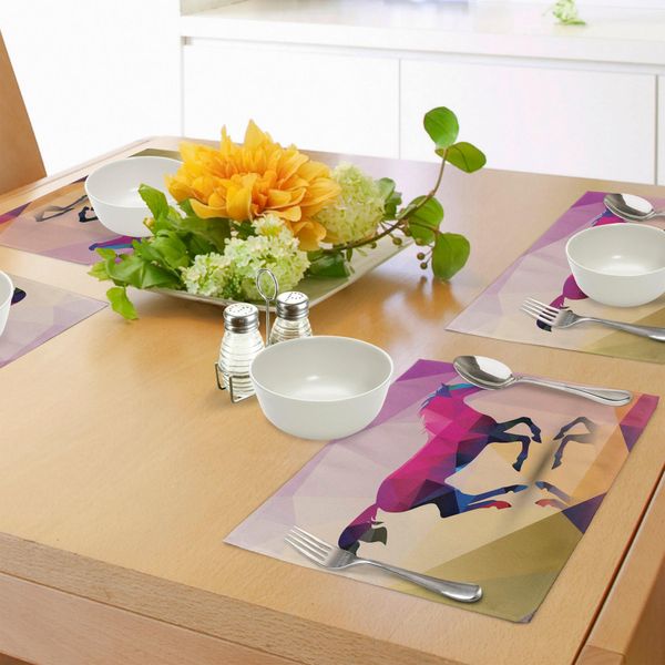 Abakuhaus Tovagliette Geometriche, Motivo Geometrico Astratto Sfumato Con Cavalli, Stampa Indie Novelty Symbol, Tiscjdeco In Tessuto Resistente Al Lavaggio Per Sala Da Pranzo E Cucina, Viola Crema Rosa-image