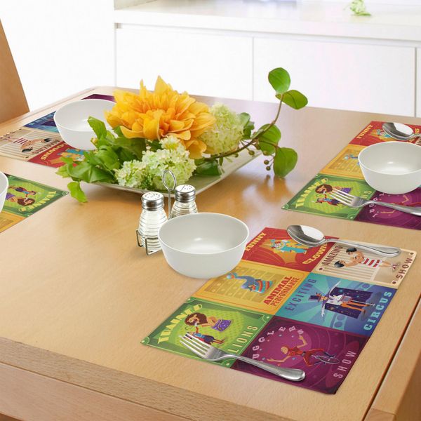 Tovagliette Abakuhaus Circus, Personaggi Circensi Con Animali Ammaestrati, Uomo Forte, Trapezista, Design Retrò, Tiscjdeco In Tessuto Resistente Al Lavaggio Per Sala Da Pranzo E Cucina, Multicolore-image