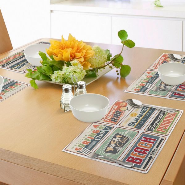 Tovagliette Retrò Abakuhaus, Vacanze Estive, Campeggio Vintage, Tavole Da Spiaggia In Stile Antico, Colori Tenui, Stampa Artistica, Decorazioni Da Tavola In Tessuto Resistente Ai Colori Per La Sala Da Pranzo E La Cucina, Multicolore-image