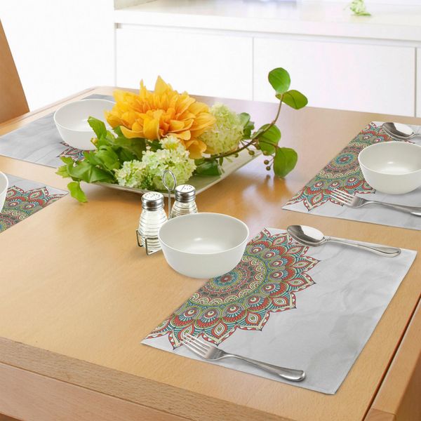 Tovagliette Abakuhaus Mandala, Motivo Mandala In Stile Arabesco Con Ciclo Floreale Mistico Sul Tema Della Vita, Tiscjdeco In Tessuto Resistente Al Lavaggio Per La Sala Da Pranzo E La Cucina, Multicolore-image