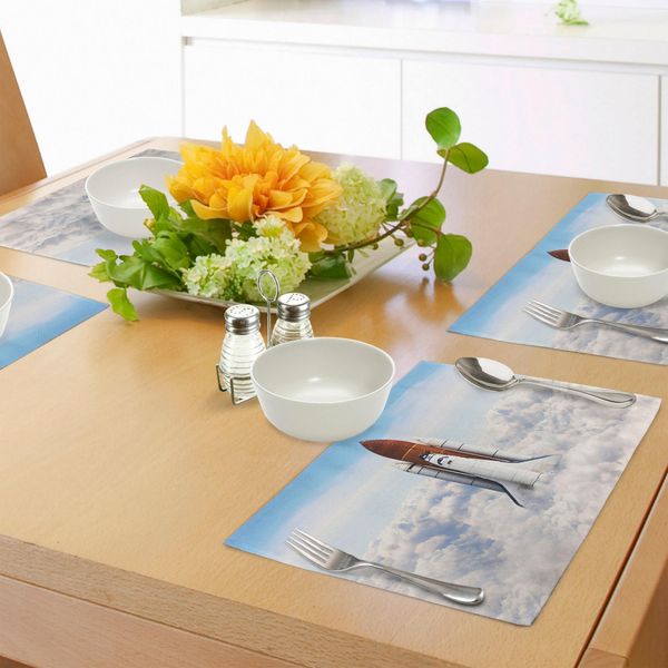 Tovagliette Abakuhaus Space, Razzo In Missione Spaceman Planet Blick Endeavour Power Print, Tiscjdeco In Tessuto Resistente Ai Colori Per La Sala Da Pranzo E La Cucina, Bianco Marrone Blu-image