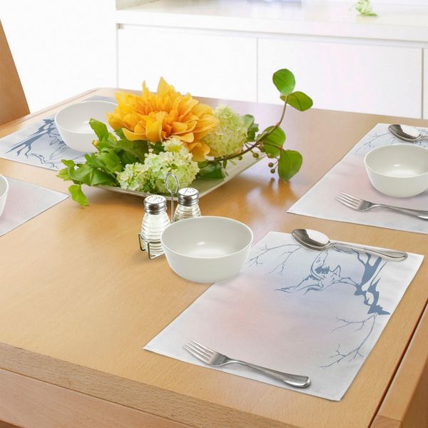 Tovagliette Asiatiche Abakuhaus, Paesaggio Invernale Con Gru Su Ast Bird, Stampa Artistica Monocromatica A Tema Naturale, Tiscjdeco In Tessuto Resistente Al Lavaggio Per Sala Da Pranzo E Cucina, Rosa E Blu-image