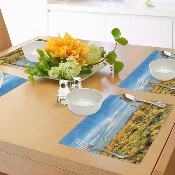Abakuhaus Tovagliette Saguaro, Cactus Fiorito Che Cattura Gli Ultimi Raggi Di Sole Della Giornata, Tiscjdeco In Tessuto Resistente Al Lavaggio Per La Sala Da Pranzo E La Cucina, Giallo Verde Blu-image