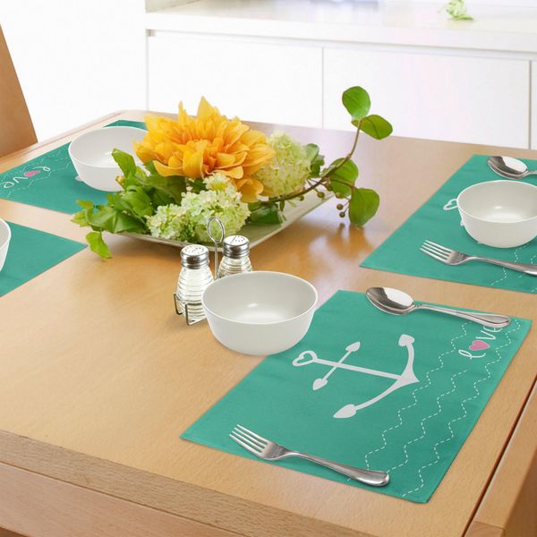 Abakuhaus Tovagliette Anchor, Anchor Heart Shapes E Linee Ondulate Sul Fondo Sailor Love Loyalty Romance, Tiscjdeco In Tessuto Resistente Al Lavaggio Per La Sala Da Pranzo E La Cucina, Bianco Verde Rosa-image