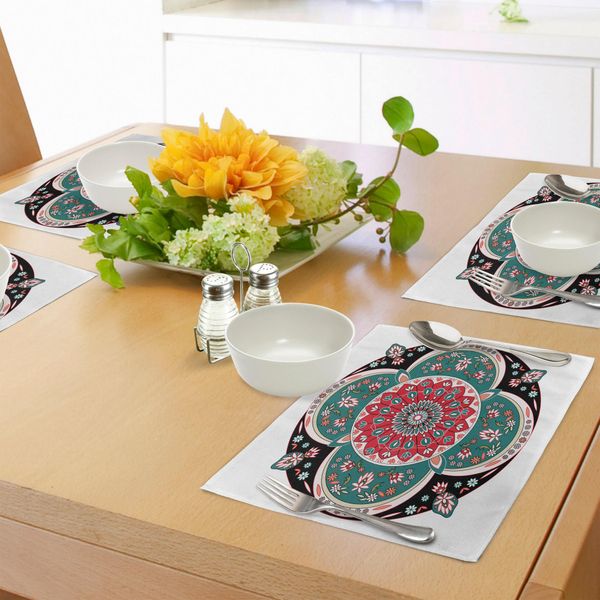 Tovagliette Abakuhaus In Stile Arabo, Ricamate In Stile Orientale Con Motivi Floreali Dell'antica Arte Orientale, Tiscjdeco In Tessuto Resistente Al Colore Per La Sala Da Pranzo E La Cucina, Multicolore-image