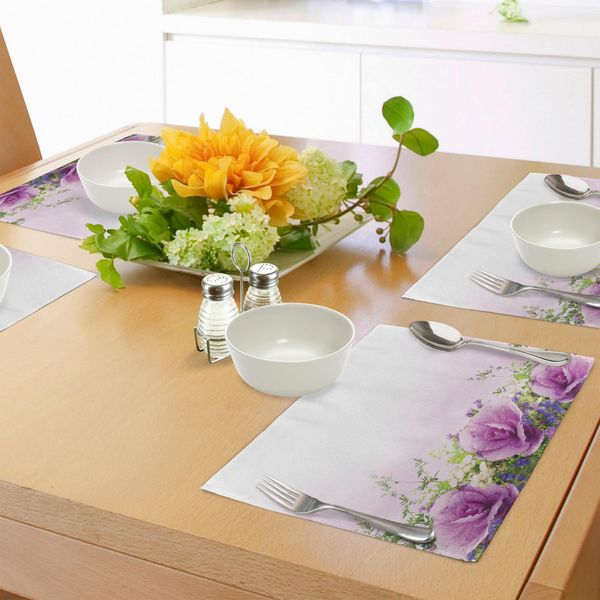 Tovagliette Abakuhaus Con Motivi Floreali, Fiori Di Cavolo Primaverili In Un Profumato Bouquet Con Colori Parzialmente Sfumati, Decorazioni Da Tavola In Tessuto Resistente Al Lavaggio Per La Sala Da Pranzo E La Cucina, Verde Lavanda.-image