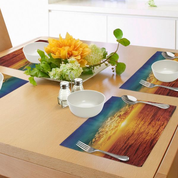 Tovagliette Abakuhaus Ocean, Tramonto, Nuvole, Mare Esotico Con Raggi Di Sole, Magica Vista Serale, Stampa Su Immagine, Tiscjdeco In Tessuto Resistente Al Lavaggio Per Sala Da Pranzo E Cucina, Multicolore-image