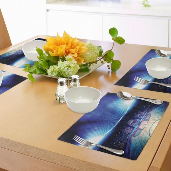 Tovagliette Abakuhaus Con Tema Basket, Campo Da Basket Con Tifosi E Competizione, Stampa Vivace, Tiscjdeco In Tessuto Resistente Ai Colori Per La Sala Da Pranzo E La Cucina, Nero-image