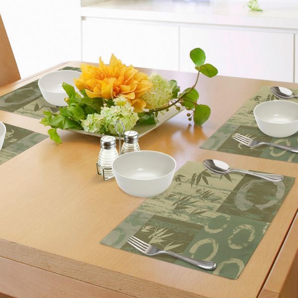 Tovagliette In Bambù Abakuhaus, Cerchio Zen E Silhouette In Bambù Su Stampa Artistica Patchwork Orientale Vintage Colorata, Tiscjdeco In Tessuto Resistente Al Lavaggio Per La Sala Da Pranzo E La Cucina, Verde-image