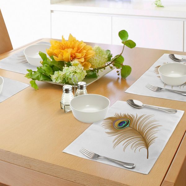 Tovagliette Abakuhaus Pavone, Uccello Esotico E Seducente Con Piume, Stampa Magica Con Immagini Di Animali E Natura, Decorazione Da Tavola In Tessuto Resistente Al Lavaggio Per La Sala Da Pranzo E La Cucina, Verde Senape-image