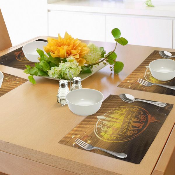 Abakuhaus Tovagliette Da Surf, Illustrazione Di Tavola Da Surf Con Fiori Che Cavalcano Le Onde Sulla Superficie Dell'acqua, Tiscjdeco In Tessuto Resistente Al Colore Per La Sala Da Pranzo E La Cucina, Arancione Giallo Marrone-image