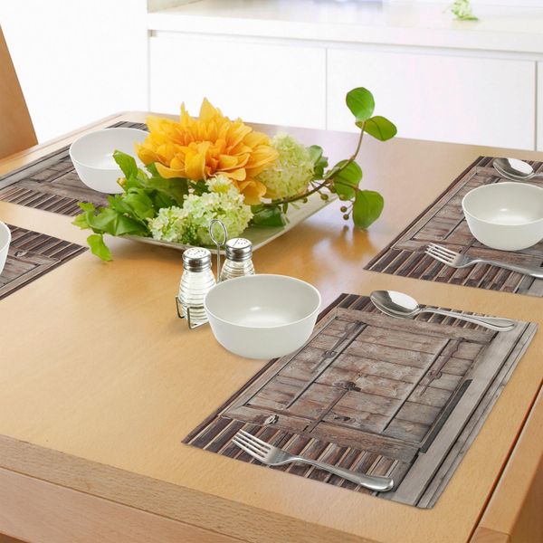 Abakuhaus Tovagliette Rustiche, Porta Rustica In Legno Da Costruzione Nella Parete Di Una Vecchia Casa In Legno - Vecchio Edificio Abbandonato - Porta D'ingresso, Tiscjdeco In Tessuto Resistente Al Colore Per La Sala Da Pranzo E La Cucina, Marrone-image