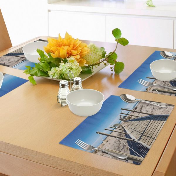 Tovagliette Da Spiaggia Abakuhaus, Spiaggia Deserta Con Sentiero, Cielo Mediterraneo, Calma, Tranquillità, Nessuno, Tema Pace Estiva, Tiscjdeco In Tessuto Resistente Al Lavaggio Per Sala Da Pranzo E Cucina, Crema Blu-image