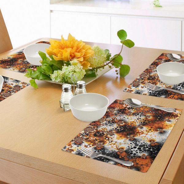 Abakuhaus Tovagliette Arancione Bruciato, Motivo Mosaico Vintage Con Grafica Astratta Caratterizzata Da Fiori Bruciati, Sottobicchieri In Tessuto Lavabile Decorazione Da Tavola Con Stampa, Arancione Nero Grigio-image