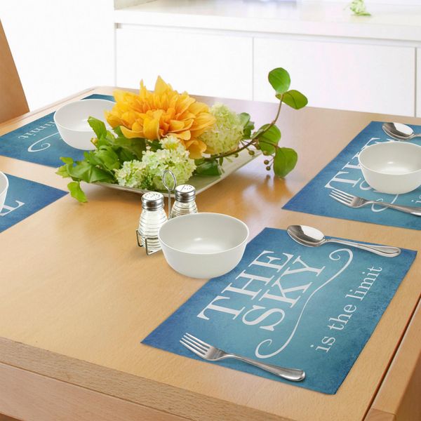 Abakuhaus Tovagliette Con Citazioni, Il Cielo è Il Limite Tipografia Messaggio Motivazione Citazione Design Semplice Illustrazione, Tessuto Lavabile E Resistente Al Lavaggio Per Sala Da Pranzo E Cucina, Bianco Blu-image