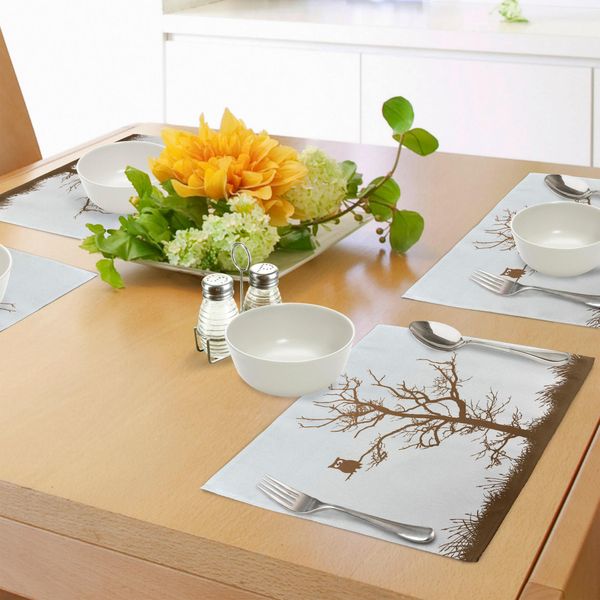 Abakuhaus Tovagliette Con Gufo, Gufo Strabico Su Ramo Autunnale, Uccello Notturno Solitario, Stampa Artistica, Tiscjdeco In Tessuto Resistente Al Lavaggio Per Sala Da Pranzo E Cucina, Cioccolato-image