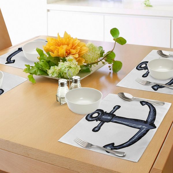 Abakuhaus Tovagliette Con Ancora, Immagine Contemporanea Di Un'ancora, Disegno Artistico Di Sicurezza, Opera D'arte Marittima, Tiscjdeco In Tessuto Resistente Al Colore Per La Sala Da Pranzo E La Cucina, Bianco Grigio-image