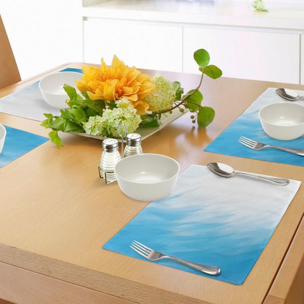 Abakuhaus Tovagliette Astratte, Grafica Astratta In Acquerello, Cielo Nuvoloso, Design Contemporaneo, Tiscjdeco In Tessuto Resistente Al Lavaggio Per Sala Da Pranzo E Cucina, Bianco E Blu-image