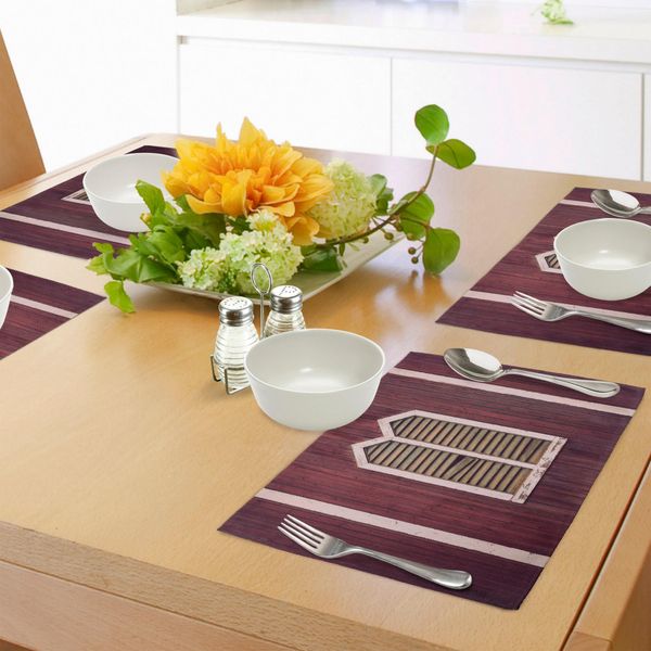 Abakuhaus Tapparelle Tovagliette, Infissi Con Tapparelle Su Una Parete In Legno Stampa Artistica In Stile Vintage, Tiscjdeco In Tessuto Resistente Al Colore Per La Sala Da Pranzo E La Cucina, Bordeaux E Rosa-image