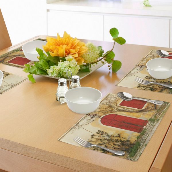 Abakuhaus Tapparelle Tovagliette, Porta Con Persiana Porta E Finestra Di Una Casa Rurale Toscana Italia Europa, Tiscjdeco In Tessuto Resistente Al Colore Per La Sala Da Pranzo E La Cucina, Giallo Beige Rosso-image