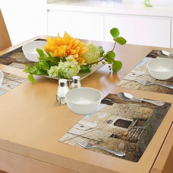 Abakuhaus Tovagliette Antiche, Strade Acciottolate, Case In Pietra Arenaria E Persiane: Immagine Turistica, Tiscjdeco In Tessuto Resistente Al Colore Per La Sala Da Pranzo E La Cucina, Color Crema.-image